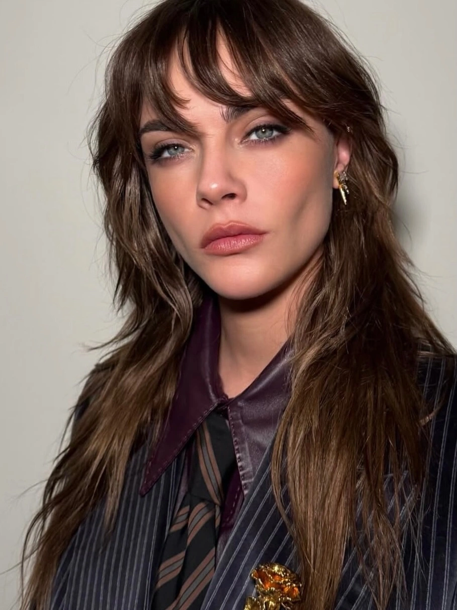 stylish winter haircuts Long Brunette Waves With Wispy Bangs