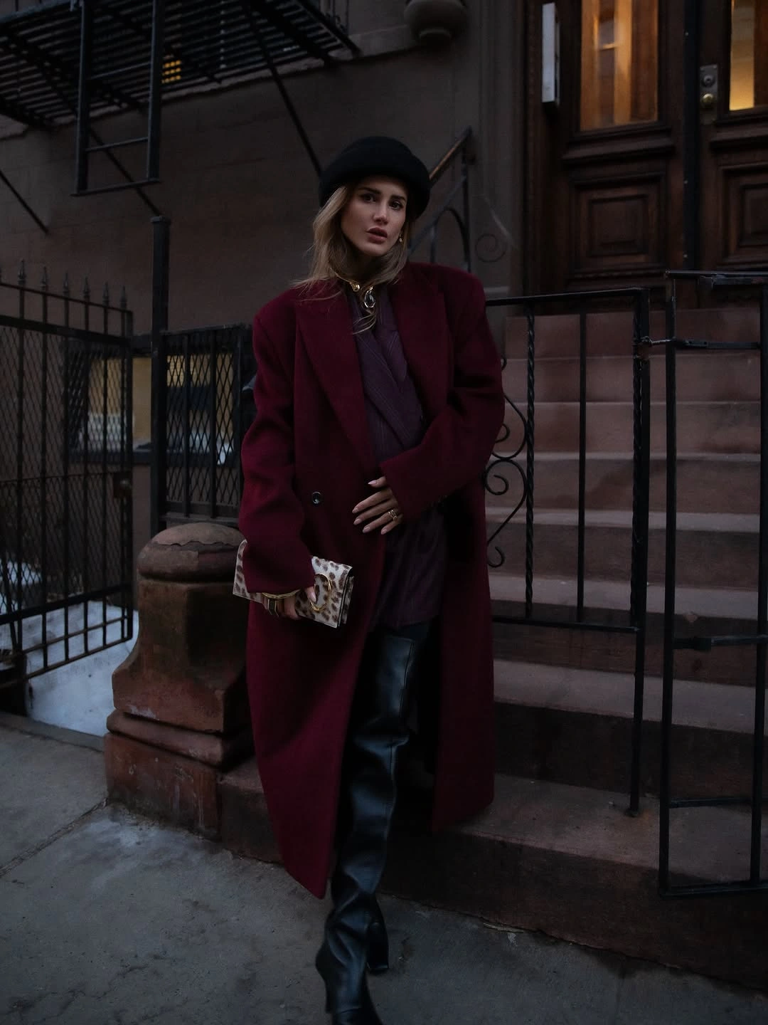 stylish winter NYC outfits - Deep Burgundy Layers for a Polished City Look