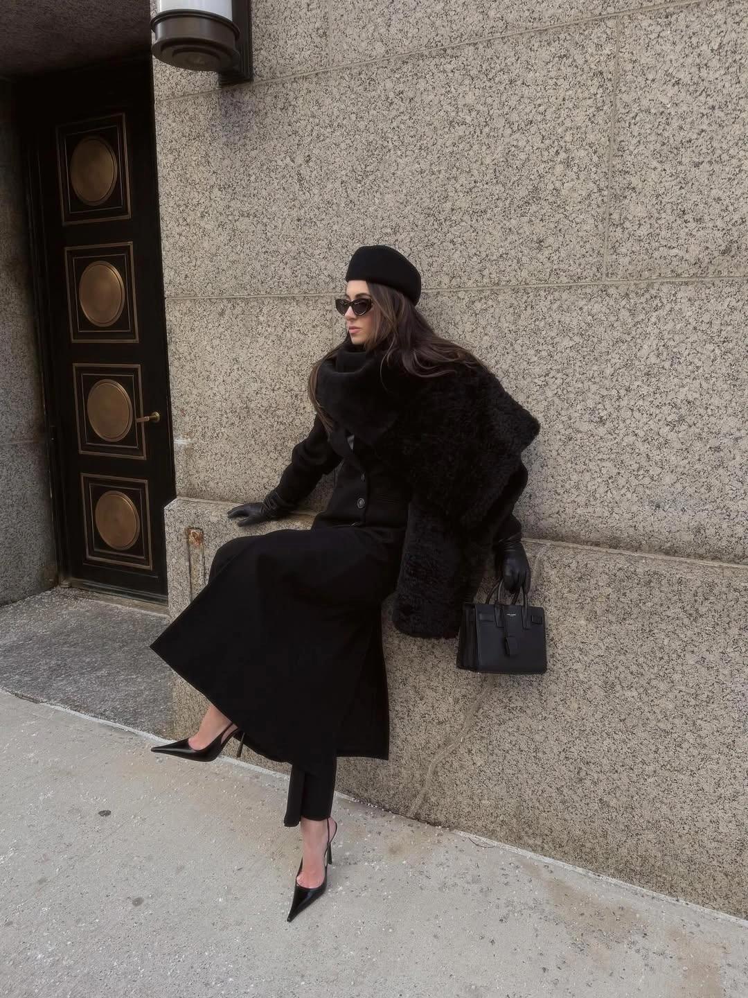 stylish winter NYC outfits - Elegant Black Dressing With a Sculptural Scarf