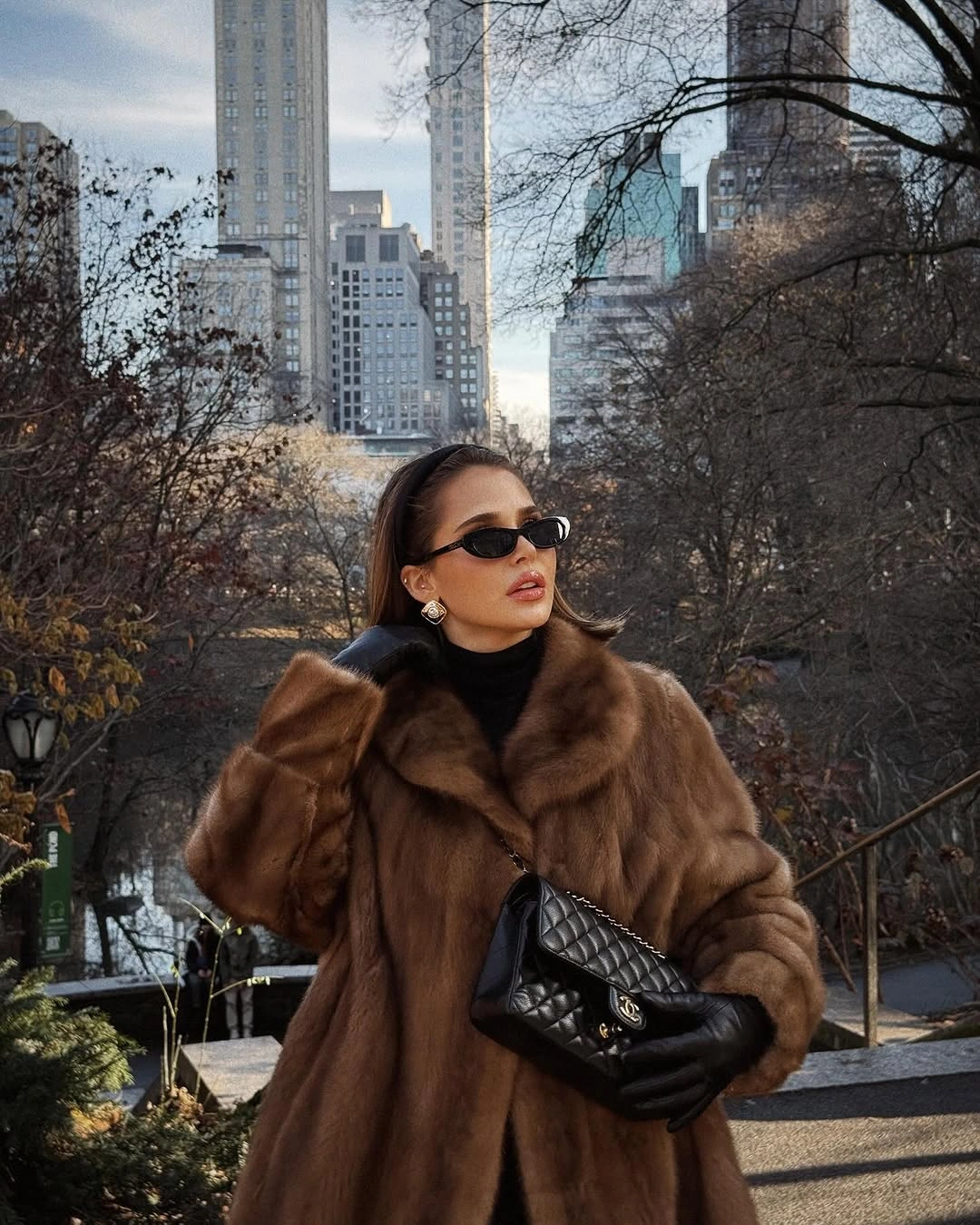 stylish winter NYC outfits - Chocolate Fur and Black Basics for a Cold Weather Night