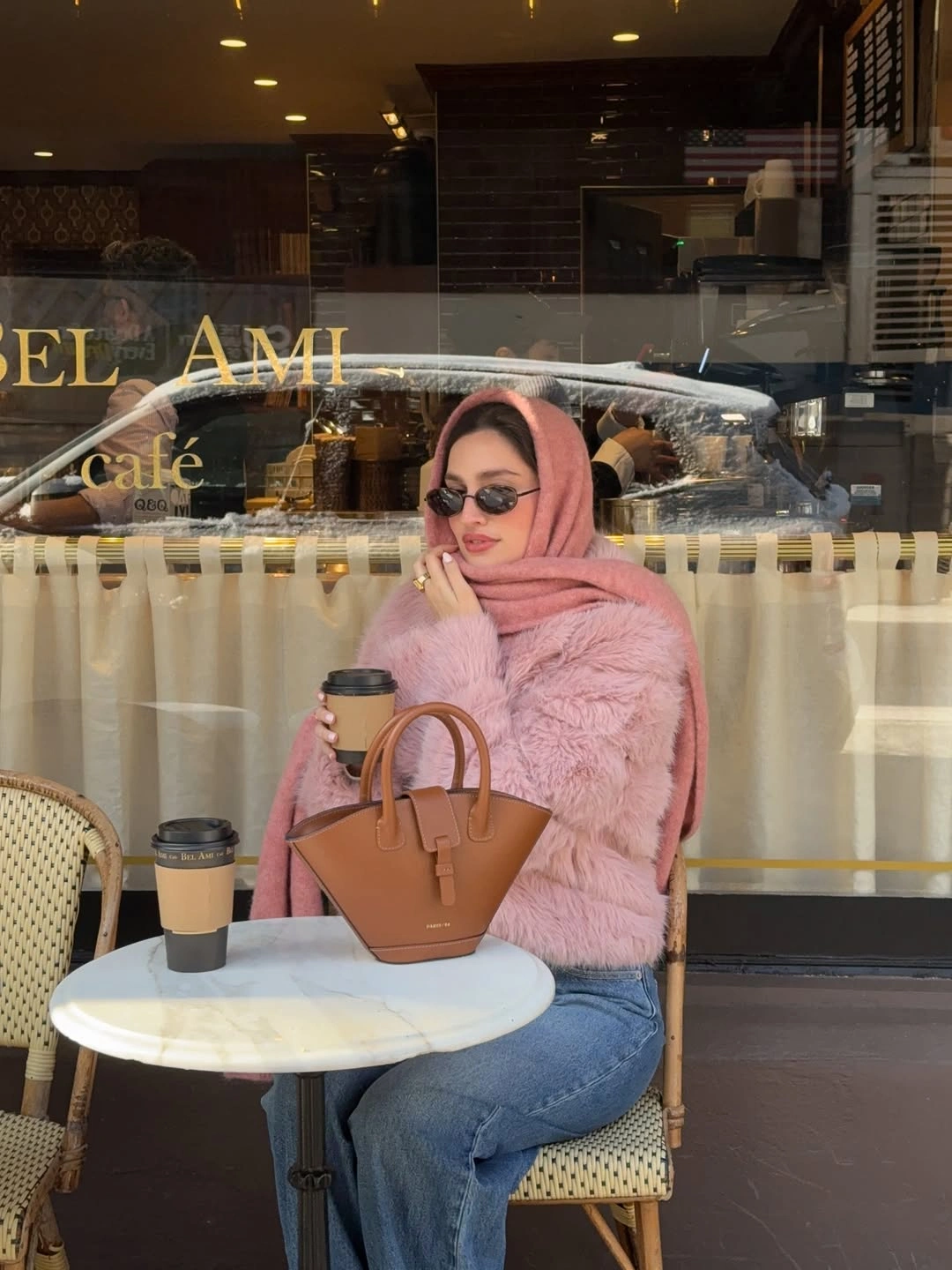 stylish winter NYC outfits - Soft Pink Layers for a Cozy Coffee Run