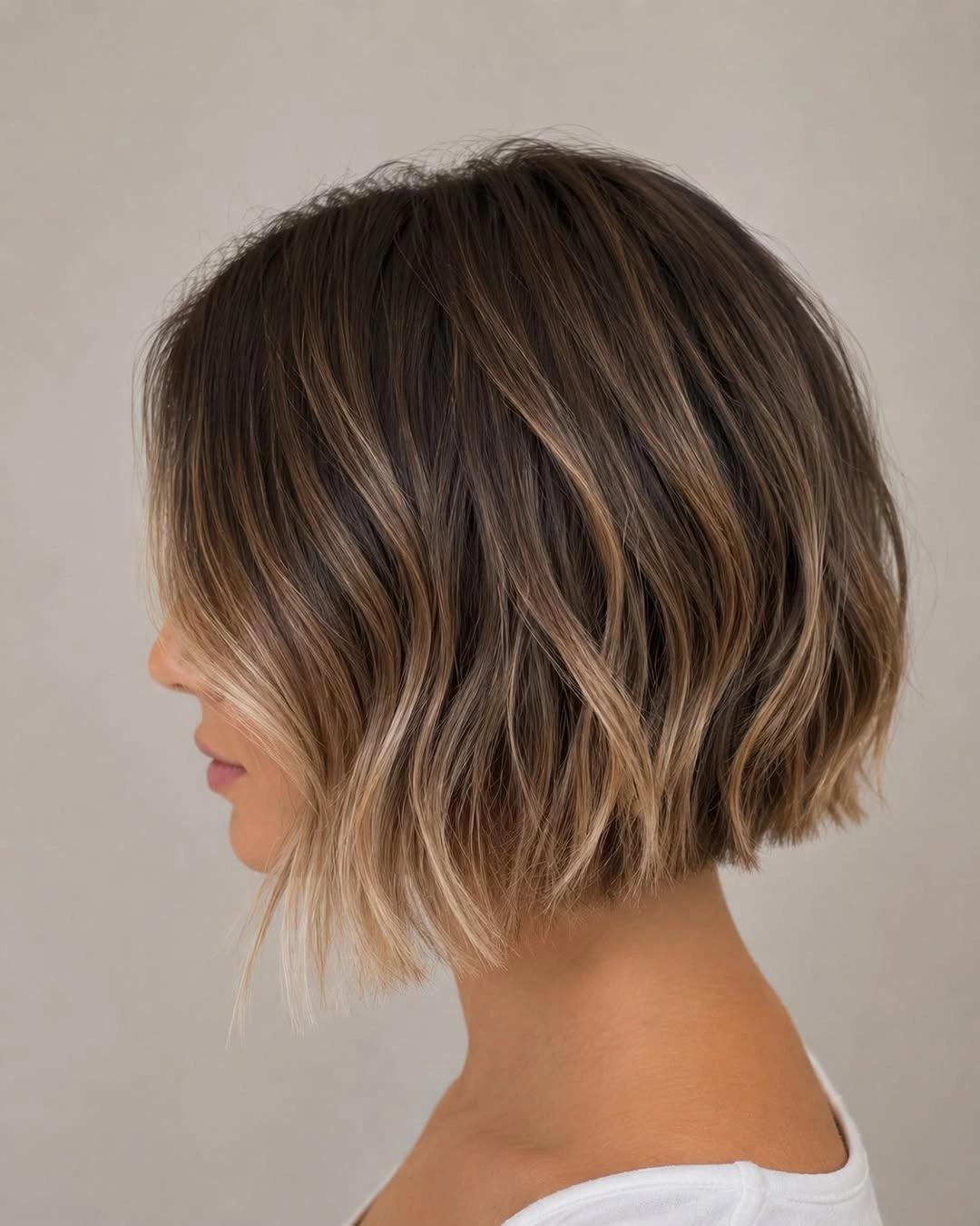 trendy a-line bob haircuts Wavy Brunette A-Line Bob With Textured Ends