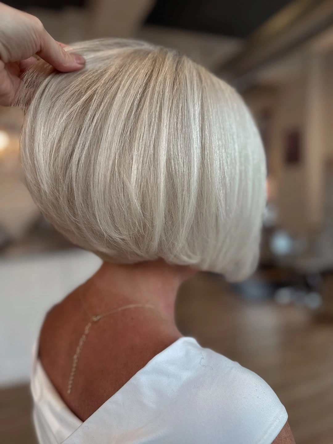 trendy a-line bob haircuts Elegant Platinum A-Line Bob With Rounded Volume