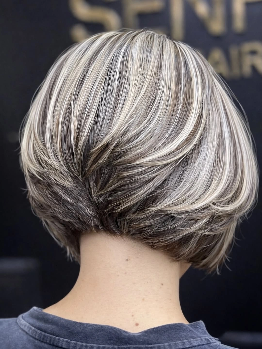 trendy a-line bob haircuts Silver Layered A-Line Bob With Feathered Movement