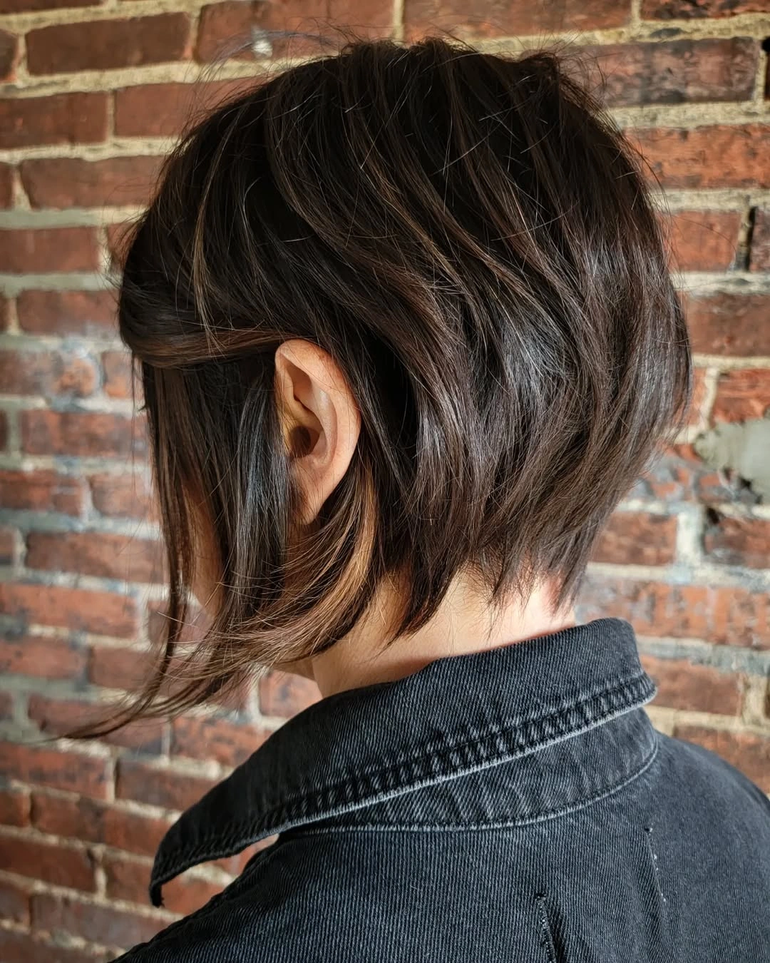 trendy a-line bob haircuts Textured Brunette A-Line Bob With Piecey Ends