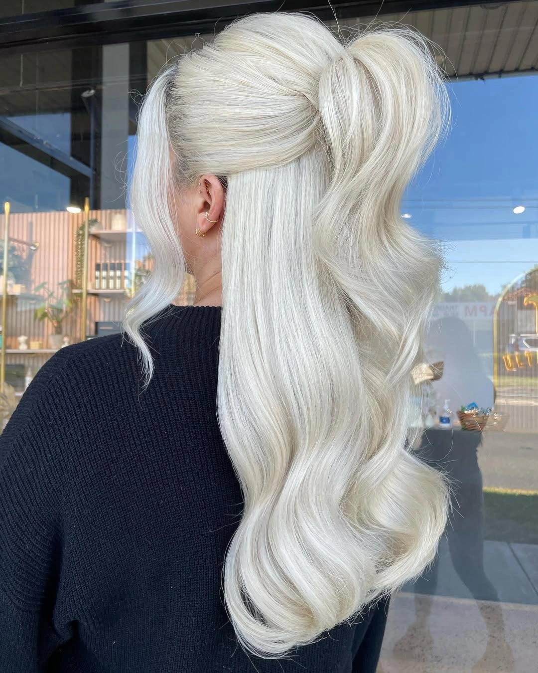 up hairstyle for every occasion Platinum Half-Up Ponytail With Mermaid Waves