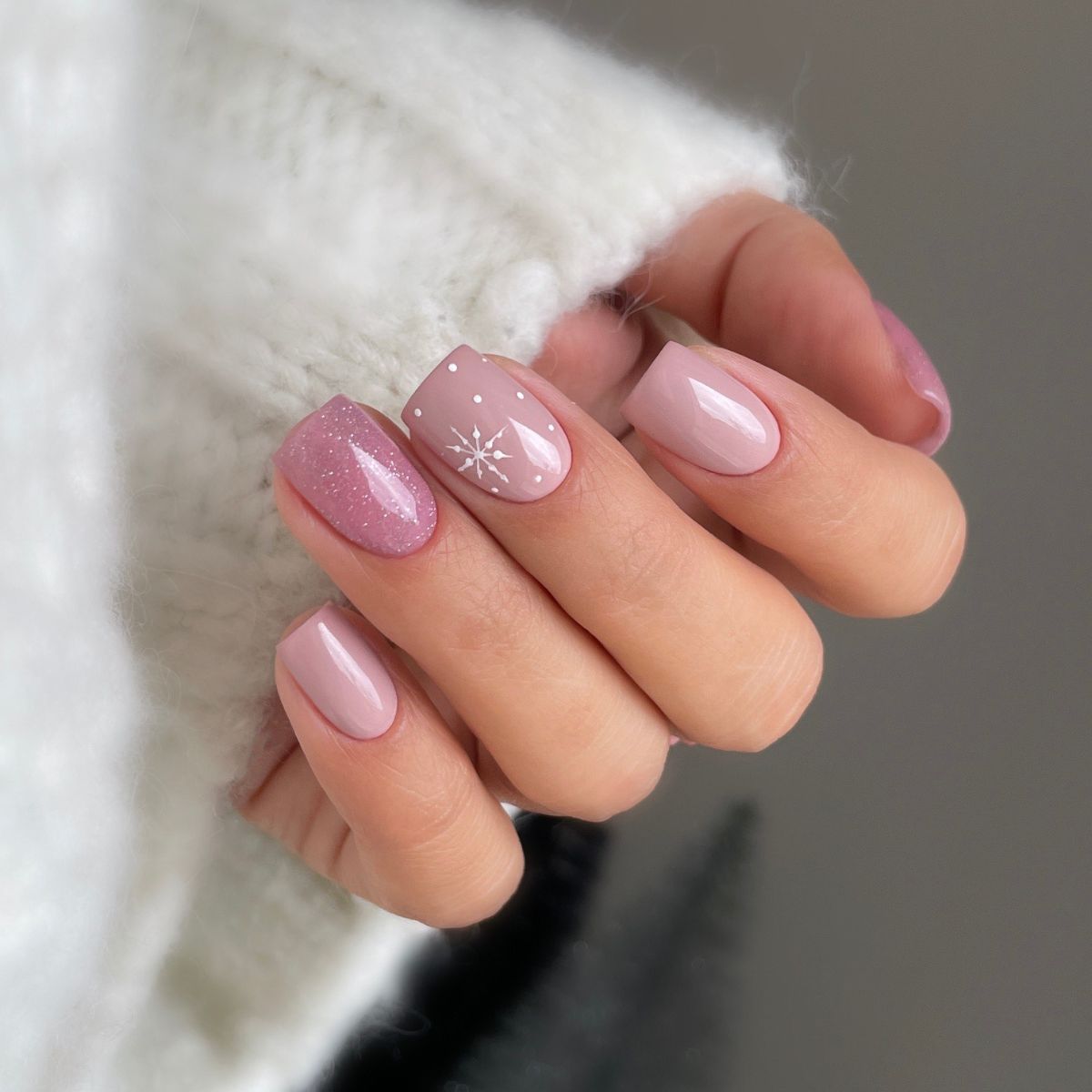 Glossy Visual Idea — Winter Nude Nails