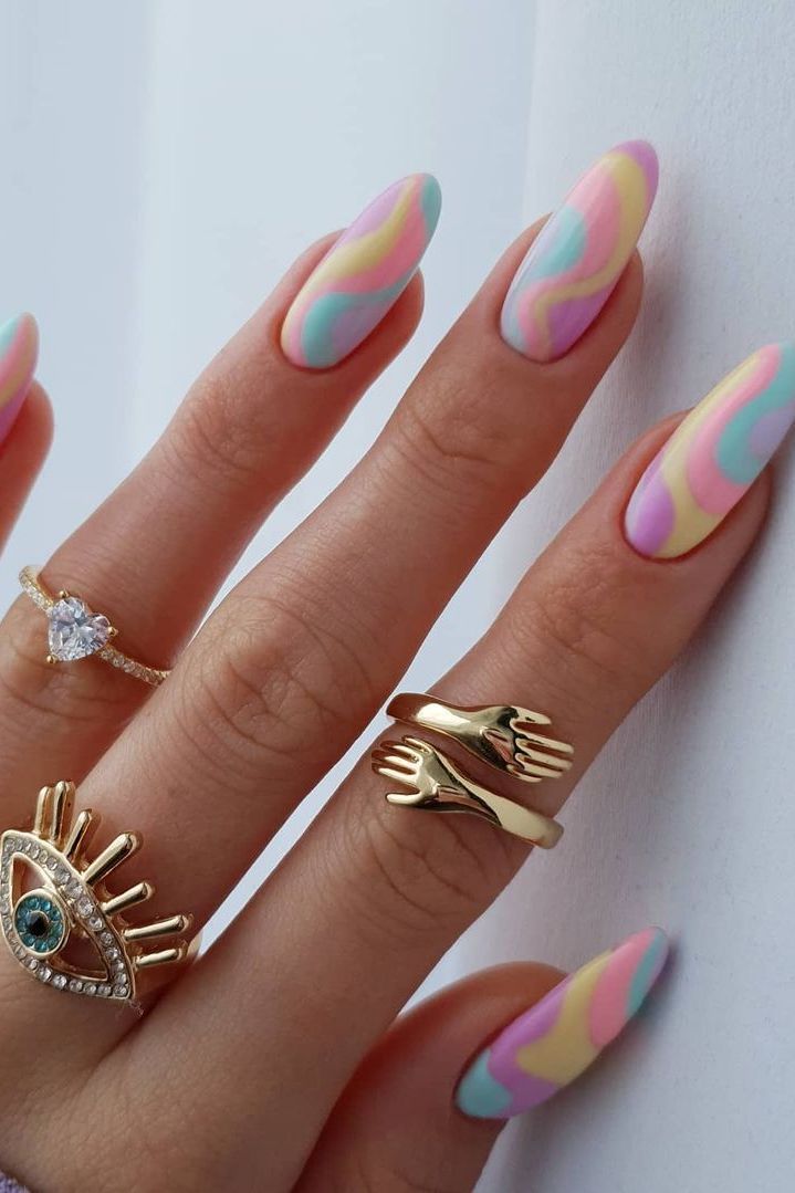 Pastel Swirl Matte Medium Almond Nails Pastel Swirl Matte Medium Almond Nails β New Years Nail Colors 2027