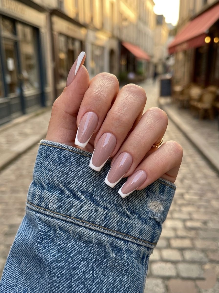 Milky Pink French Medium Coffin Nails Milky Pink French Medium Coffin Nails β Short Winter Coffin Nails