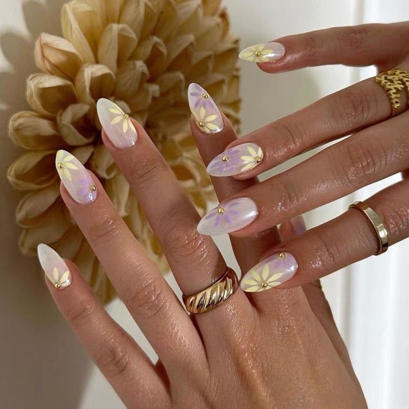 Pastel Floral Translucent Almond Nails — New Years Almond Nails 2027