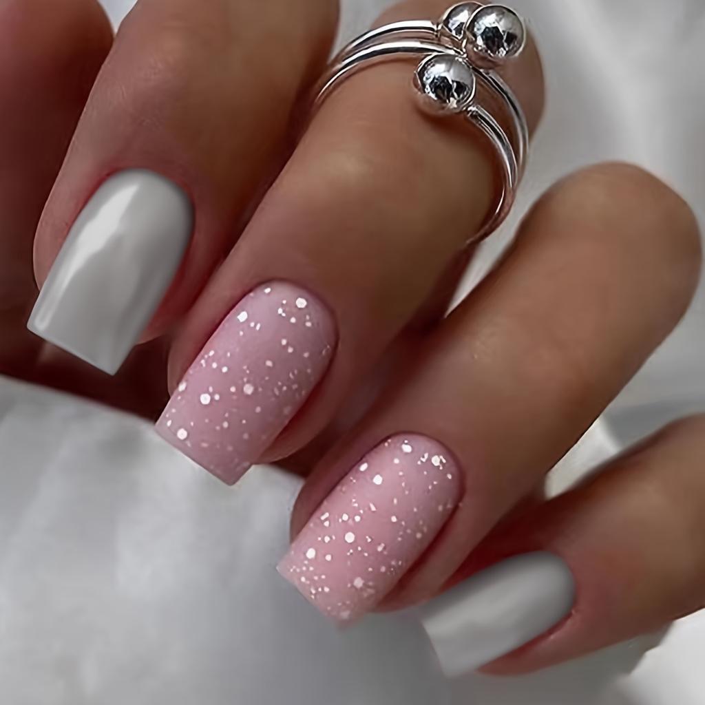 Matte and Glossy Dot Contrast Matte and Glossy Dot Contrast β Winter Square Nails
