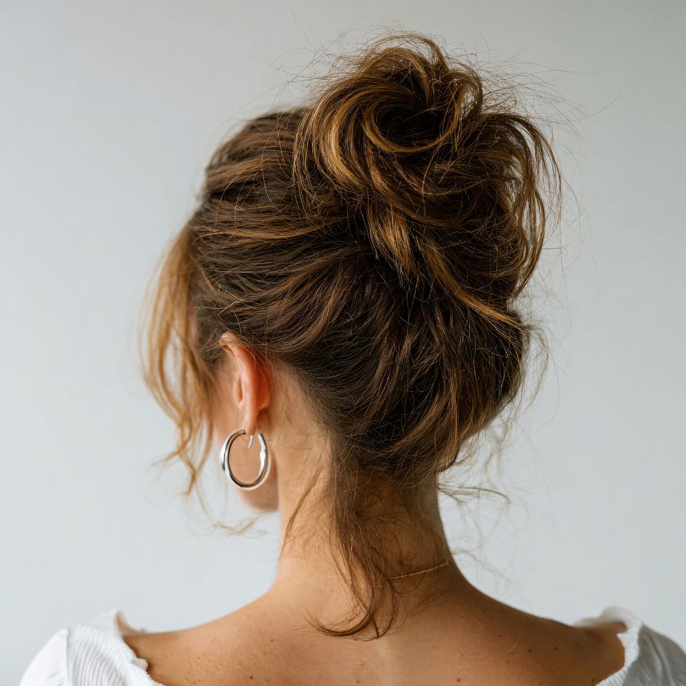Messy Bun With Face-Framing Strands Messy Bun With Face-Framing Strands β Winter Natural Hairstyles