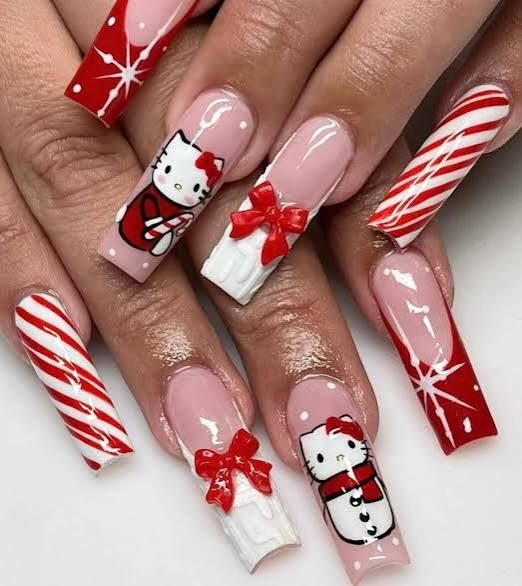 Christmas hello kitty nail art design