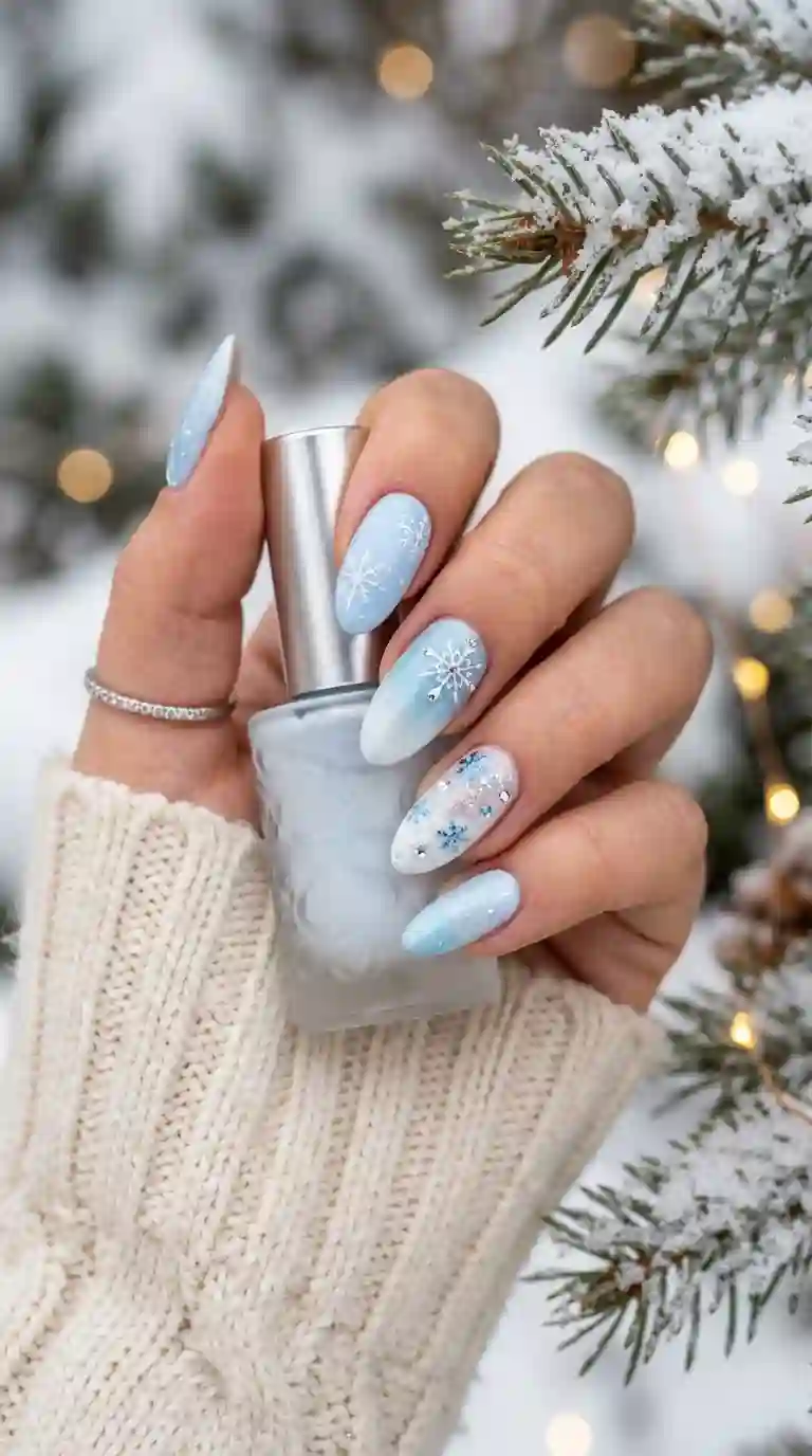 Soft Blue Gradient Snowflakes Soft Blue Gradient Snowflakes โ Winter Blue Nails