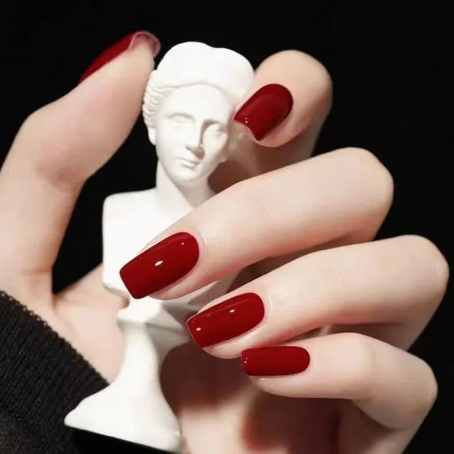 Glossy Deep Red Medium Square Nails Glossy Deep Red Medium Square Nails β New Years Square Nails 2027