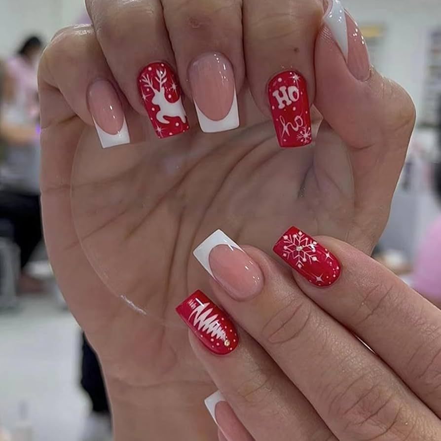 Red Glitter Snowflake Accent Nails Red Glitter Snowflake Accent Nails β Short Christmas Square Nails 2026