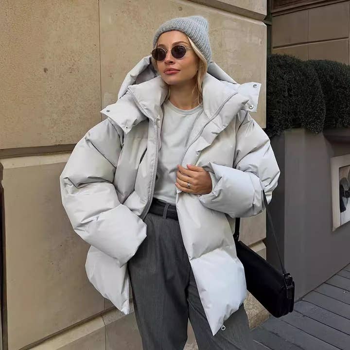 Light Grey Puffer Coat for Casual Wear Winter Coats for Women