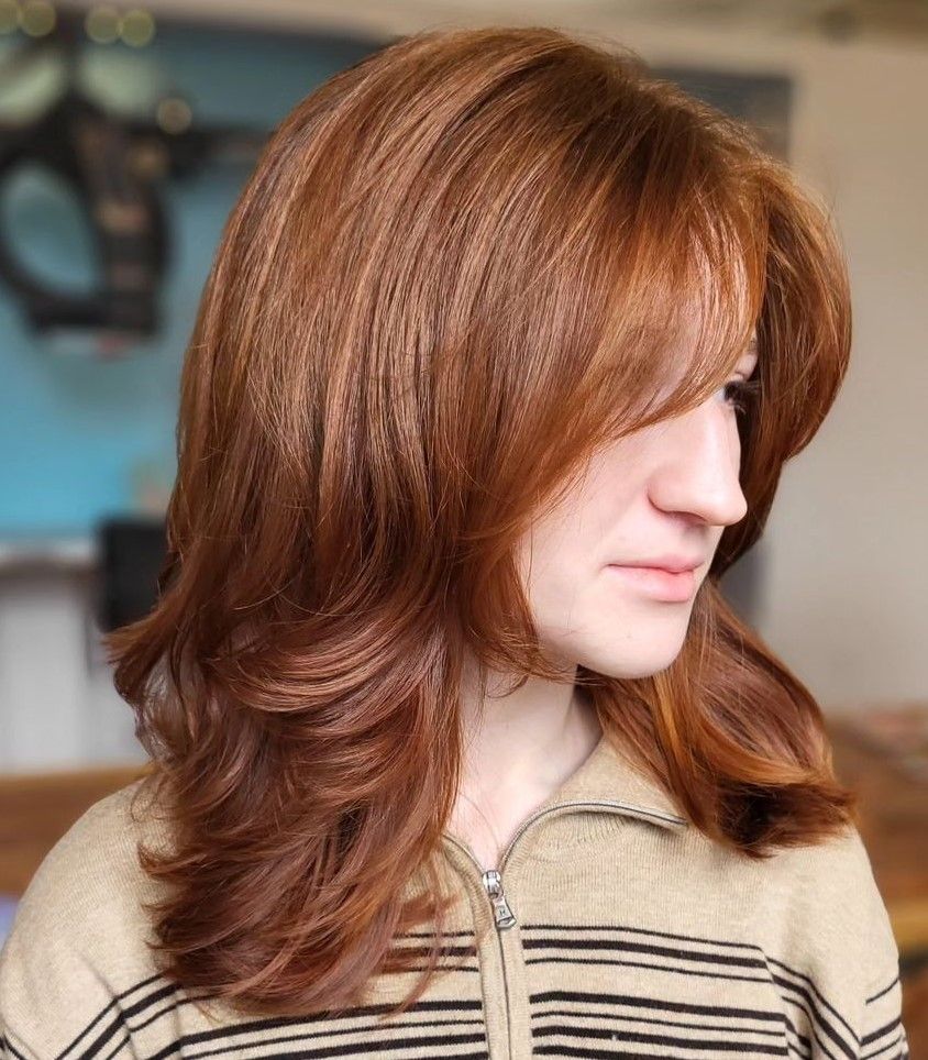 Warm Auburn With Copper Tones and Side Bangs — Winter Auburn Hair Color
