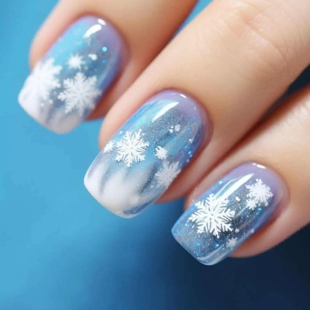 Winter Snowflake Blue Purple Glitter Nails Winter Snowflake Blue Purple Glitter Nails β Winter Ombre Nails