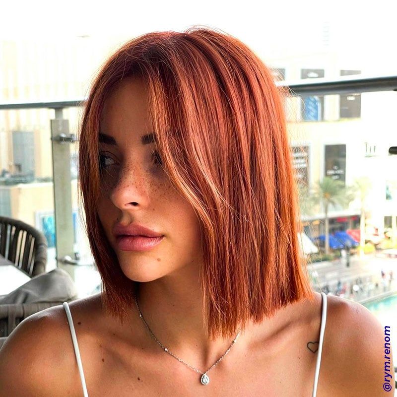 Vibrant Copper Bob with Curtain Bangs — Winter Haircuts for Square Faces