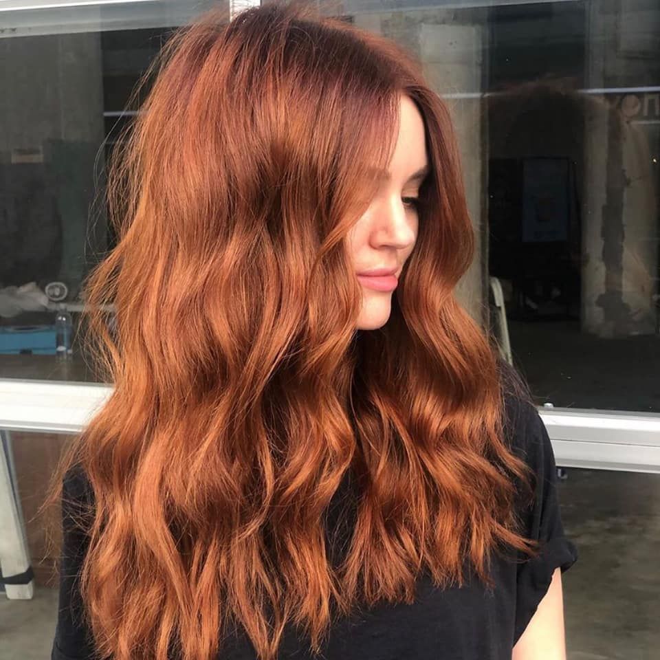 Vibrant Copper Loose Waves — Winter Hair Colors