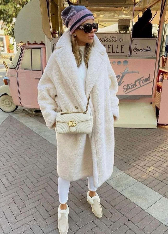 All-White Teddy Coat Ensemble — Teddy Coat Outfits