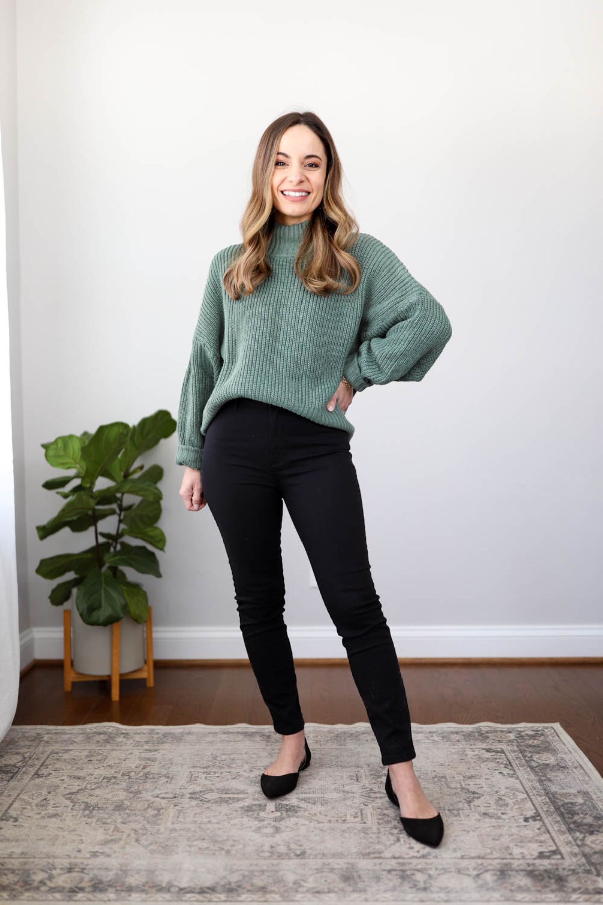 Mock Neck Sweater Paired with Sleek Trousers Mock Neck Sweater Paired with Sleek Trousers β Winter Teacher Outfits