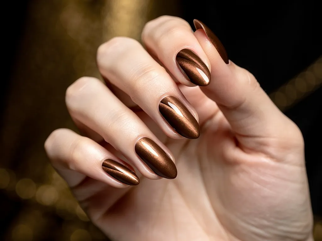 Metallic Bronze Cat-Eye Medium Oval Metallic Bronze Cat-Eye Medium Oval β Everyday Winter Nails