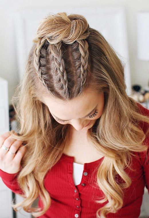 No Bangs Visual Idea — Winter Half Up Half Down Hairstyles