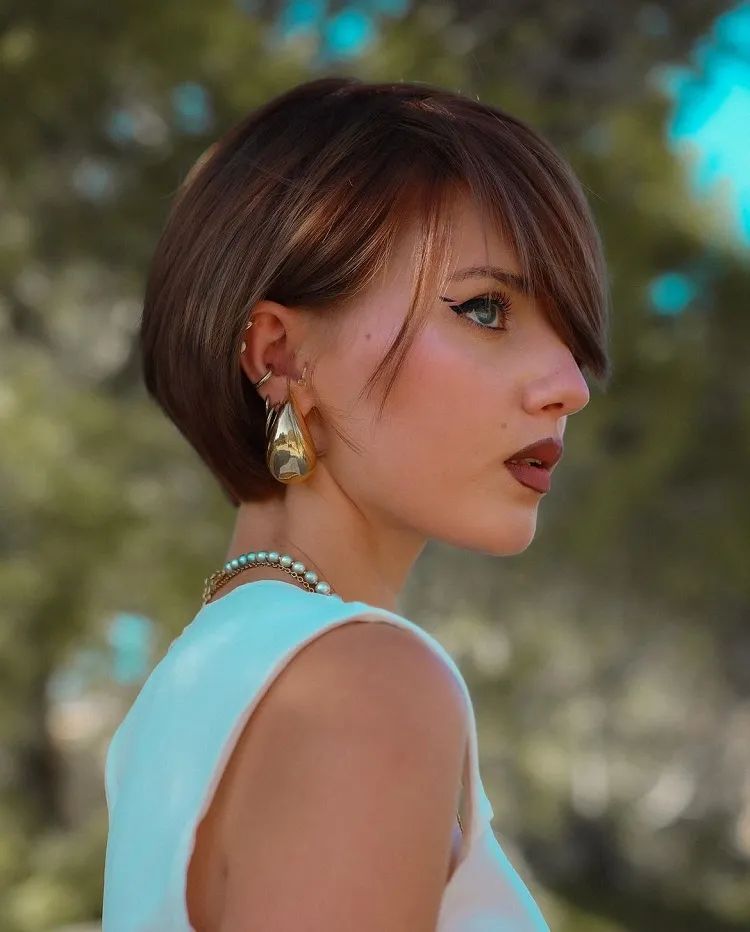 Asymmetrical Dark Brown Bob — Winter Hairstyles for Short Hair