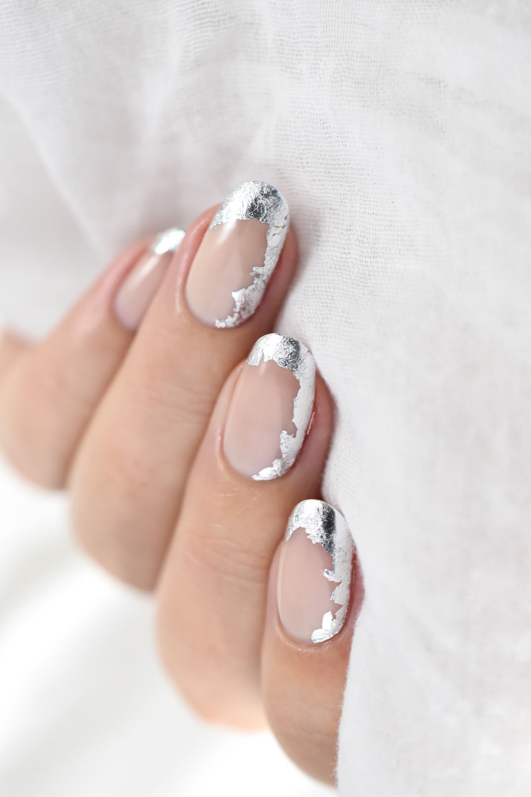Fragmented Silver Foil Short Almond Nails Fragmented Silver Foil Short Almond Nails β New Years Nail Designs 2027