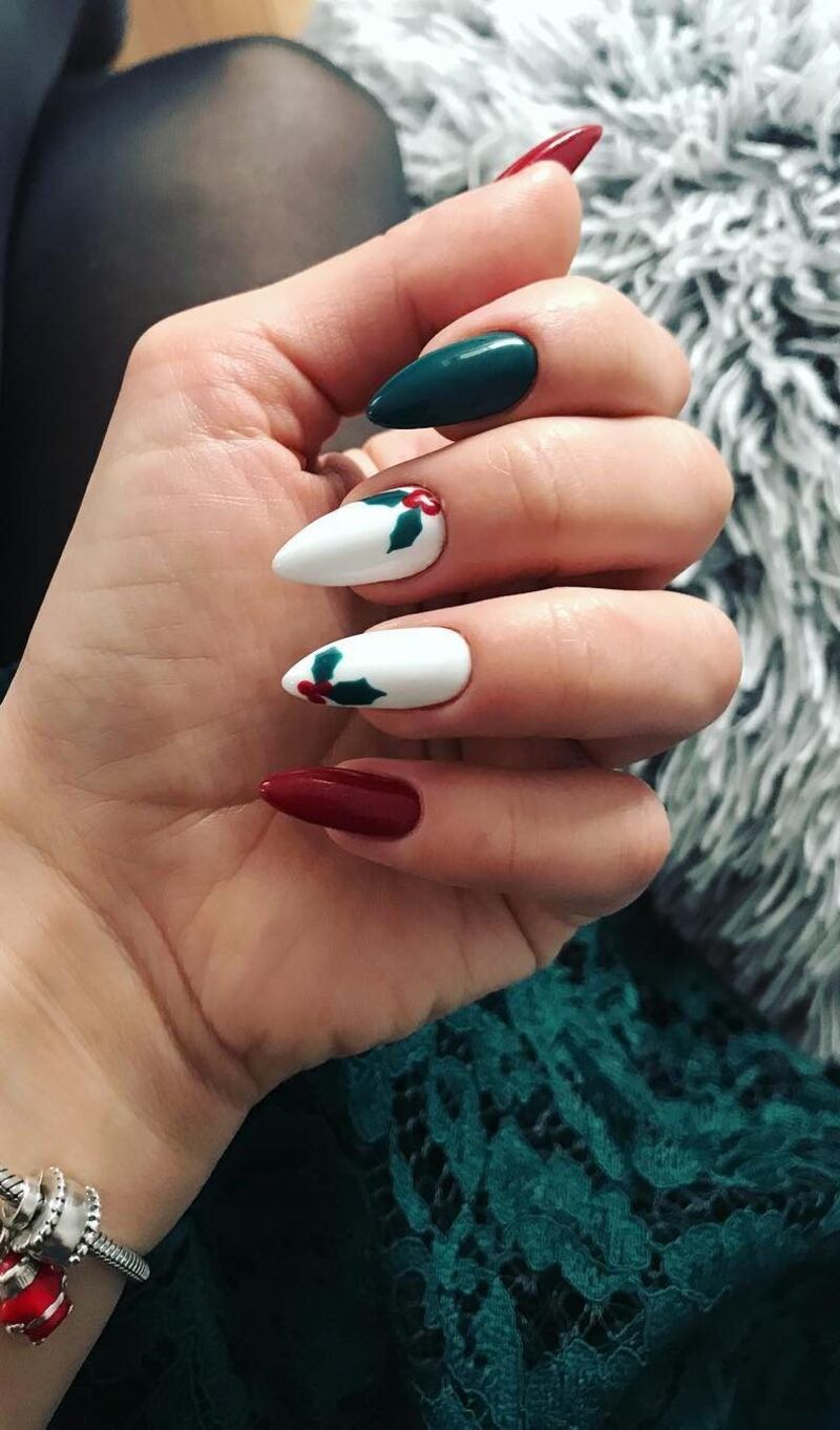 Holly Berry Deep Green Red Nails — Winter Nails for Kids