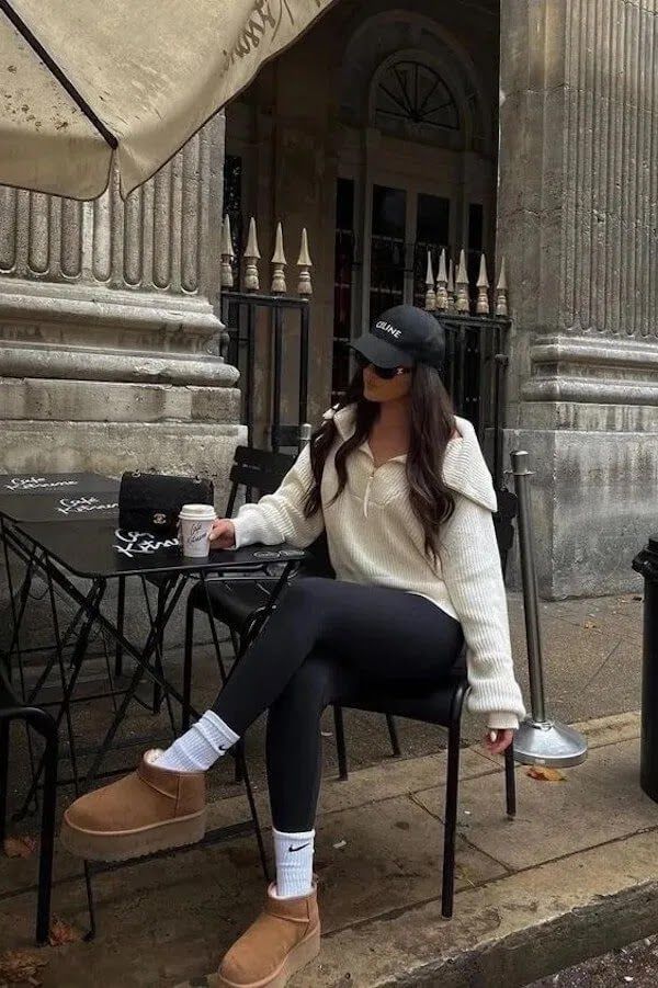 Platform Uggs with Leggings and Half-Zip Sweater — Ugg Boots Outfits