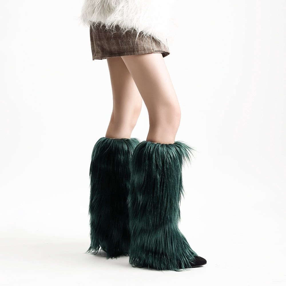 Statement Dark Green Faux Fur Leg Warmers — Leg Warmers Outfits
