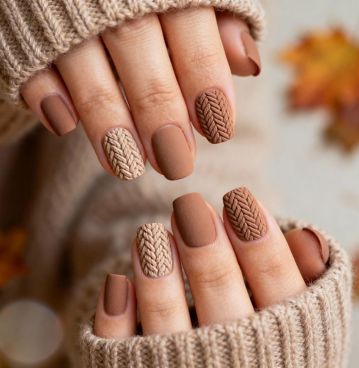 Short Square Matte Brown Cable Knit Nails Short Square Matte Brown Cable Knit Nails β Sweater Nails