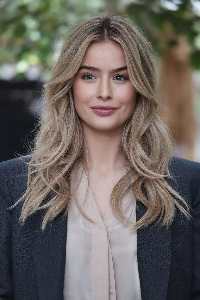 Ash Blonde Blowout with Curtain Bangs Ash Blonde Blowout with Curtain Bangs β Winter Highlights
