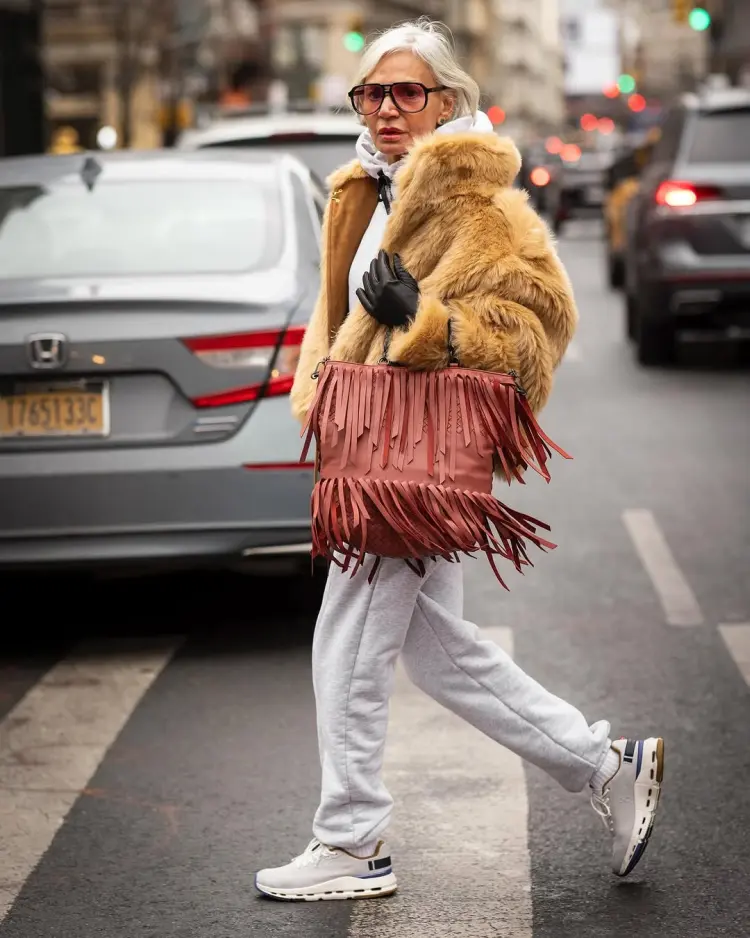 Luxurious Faux Fur Coat Over Athleisure Luxurious Faux Fur Coat Over Athleisure β Winter Outfits for Women Over 50