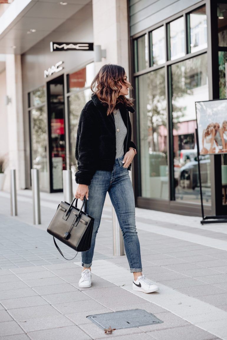 Teddy Jacket Adds Warmth to Striped Basics — February Outfits