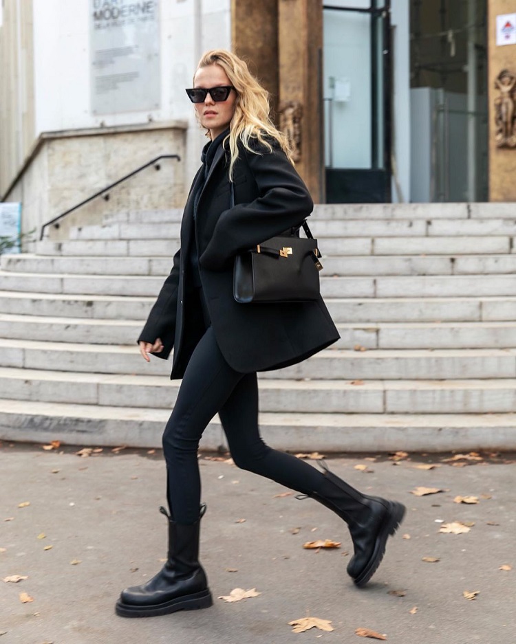 Urban Chic: Platform Boots with a Monochrome Suit Urban Chic: Platform Boots with a Monochrome Suit β Black Boots Outfits