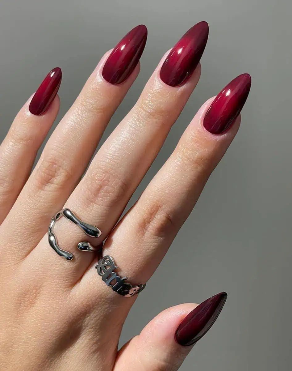 Wine Red Ombre Almond Nails Wine Red Ombre Almond Nails β Wine Christmas Nails 2026