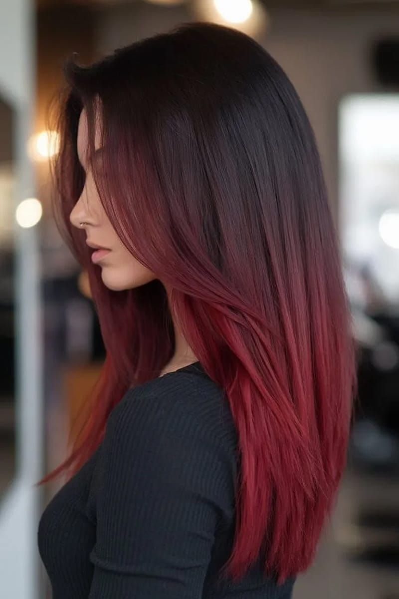Dark Base To Cherry Red Gradient — Cherry Cola Hair Color