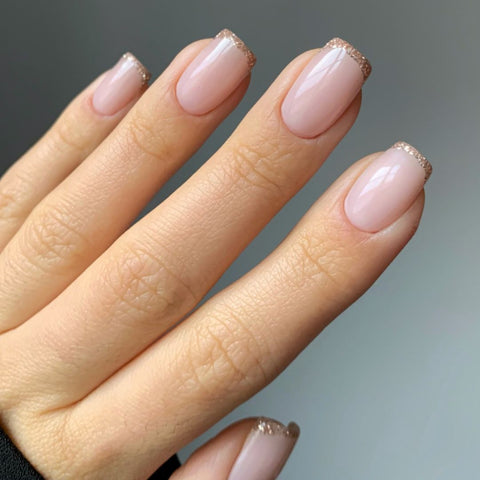 Glitter French Tip Pink Nails — Short Winter Square Nails