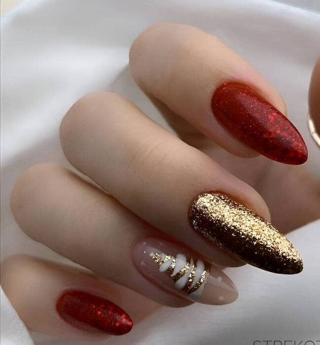 Sparkling Red and Gold Glitter Stilettos Sparkling Red and Gold Glitter Stilettos β Red and Gold Christmas Nails 2026