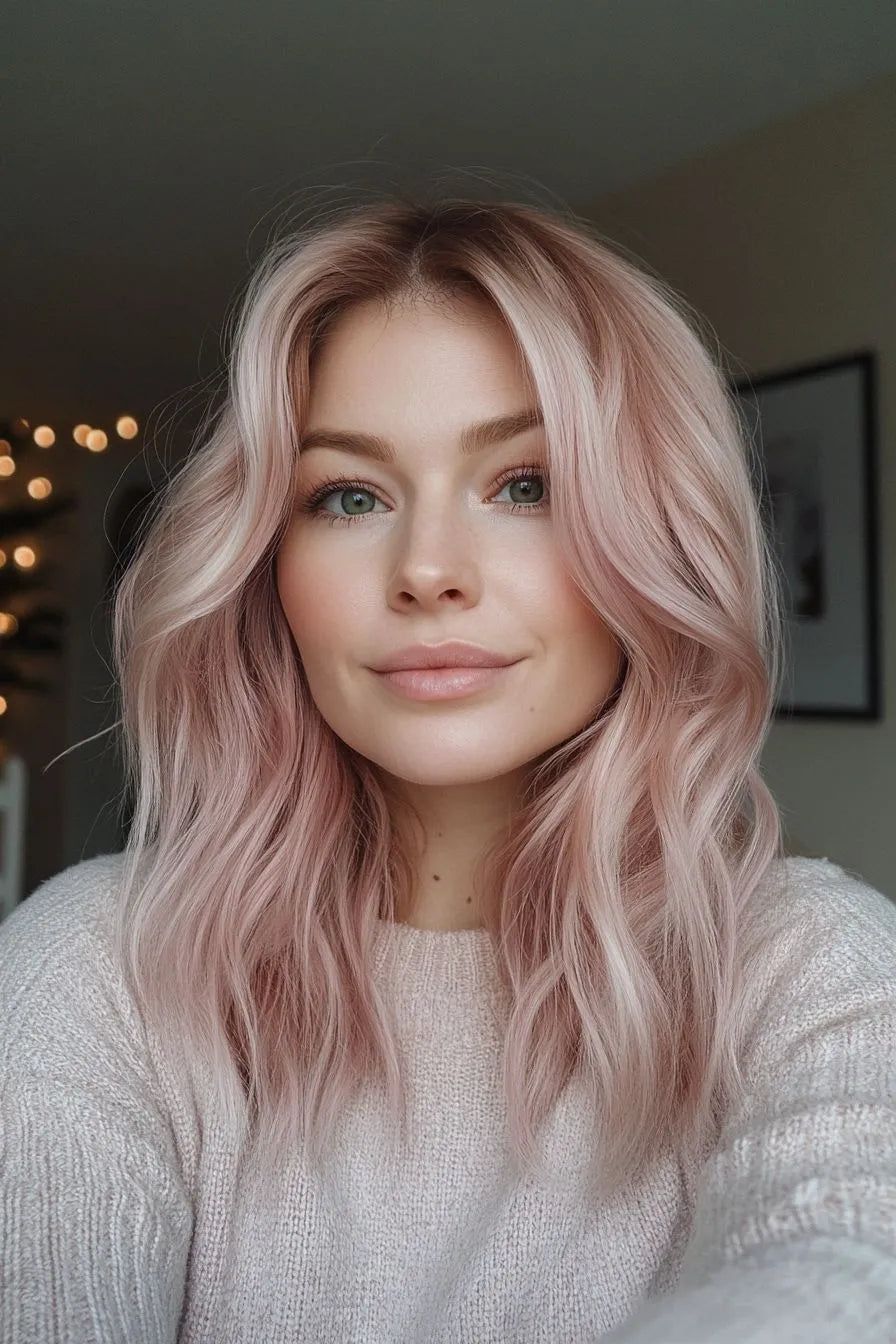 Pastel Pink Wavy Hair With Blonde Roots Pastel Pink Wavy Hair With Blonde Roots β Winter Hair Colors for Plus Size Women