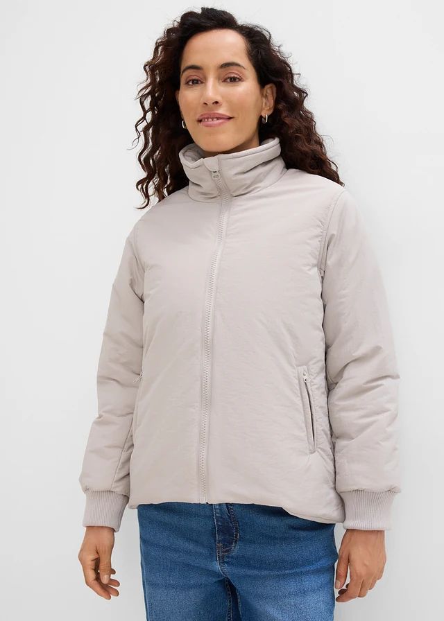Light Beige Puffer Jacket with High Collar — Winter Jackets for Women
