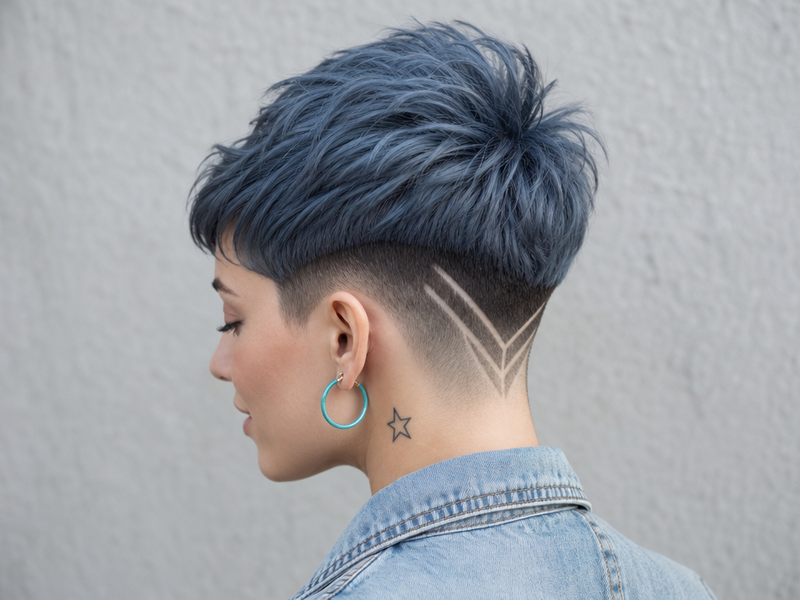 Textured Blue-Grey Pixie With Undercut — Winter Haircuts for Straight Hair