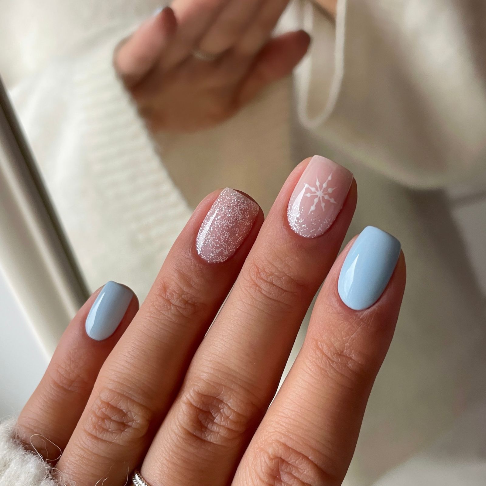 Short Square Snowflake Nails Short Square Snowflake Nails β Winter Date Night Nails