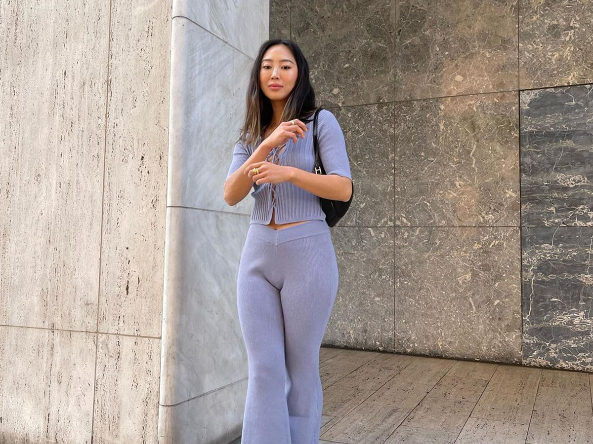 Light Blue Ribbed Knit Set with Cropped Cardigan and Flared Pants Light Blue Ribbed Knit Set with Cropped Cardigan and Flared Pants โ Knit Set Outfits