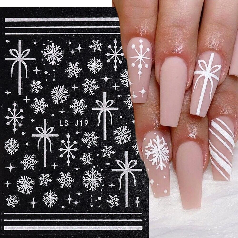 Matte Nude With White Snowflake Bows Matte Nude With White Snowflake Bows β Snowflake Nails