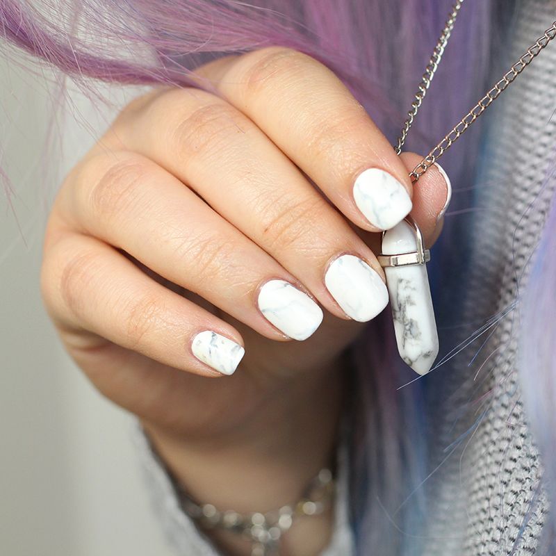White Grey Marble on Short Squares — Winter Marble Nails